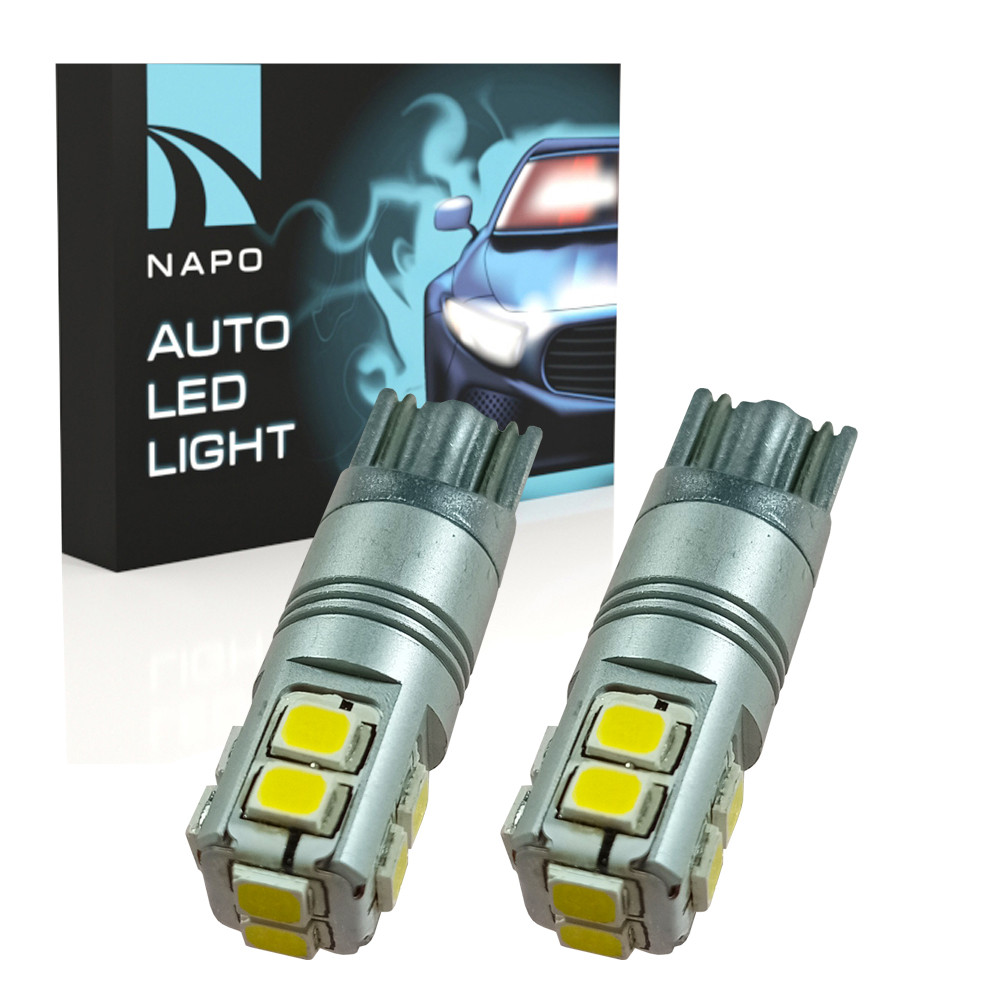 Комплект світлодіодних ламп NAPO LED T10-2835-10smd-15W 12-24V W5W W16W T10 колір світіння білий 2 шт