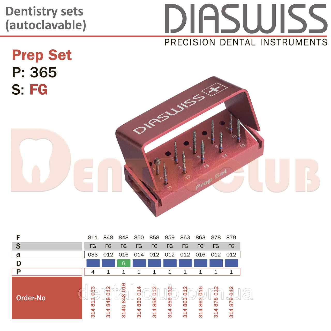 Diaswiss Prep Set # 365 - Набір борів для препарування (10 шт) (Діасвіс Швейцарія), фото 1