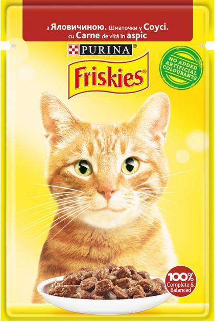 Вологий корм Purina Friskies шматочки в соусі з яловичиною для котиків 26 шт по 85 г