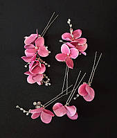 Украшения в прическу, набор шпилек цветы гортензии малинового цвета, 5 шт Ksenija Vitali