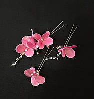 Украшения в прическу, набор шпилек цветы гортензии малинового цвета, 3 шт Ksenija Vitali
