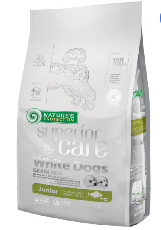 Nature's Protection Superior Care White Dogs Grain Free Junior Small Breeds 1.5 кг сухий корм для цуценят малих