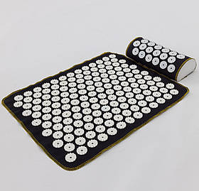 Масажний килимок Аплікатор Кузнєцова + валик масажер для спини/шиї/ніг/стоп/голови/тіла OSPORT (n-0002) Чорно-білий