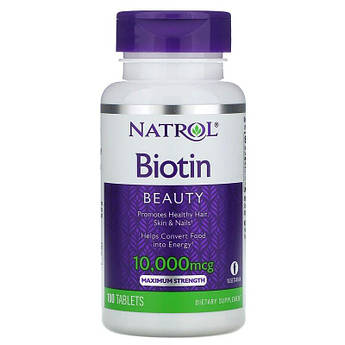 Natrol, Біотин 10 000 мкг, вітаміни для краси волосся, шкіри, нігтів, Biotin, 100 таблеток