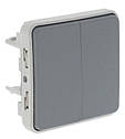 Plexo 2-клавішний вимикач прохідний 10А, IP55, сірий Legrand 69525, фото 2
