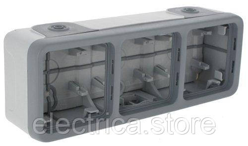 Plexo Коробка для накладного монтажу 3-постова, горизонтальна IP55, сірий 69680, фото 1