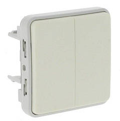 Plexo 2-клавішний вимикач прохідний 10А, IP55, білий Legrand 69625