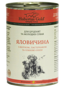 Вологий корм Hubertus Gold яловичина / яблуко / пастернак для цуценят всіх порід собак 400 гр.