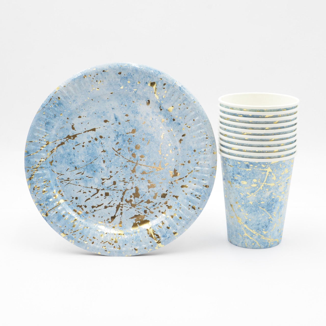Набір посуду Блакитний мармур з золотом