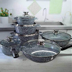 Набір посуду з гранітним антипригарним покриттям 14 предметів Edenberg EB-8145 Індукційне товсте дно Сірий