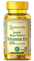 Puritans Pride, витамин D3 (100 капс. х 10000 МЕ), vitamin D3, D-3