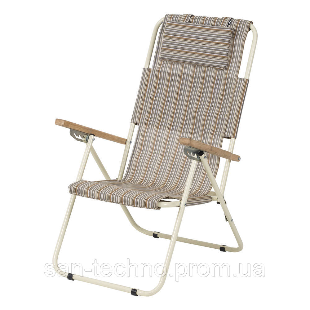 Крісло-шезлонг для дачі та відпочинку на природі "Ясен" d20 мм (текстилен зелена смуга)