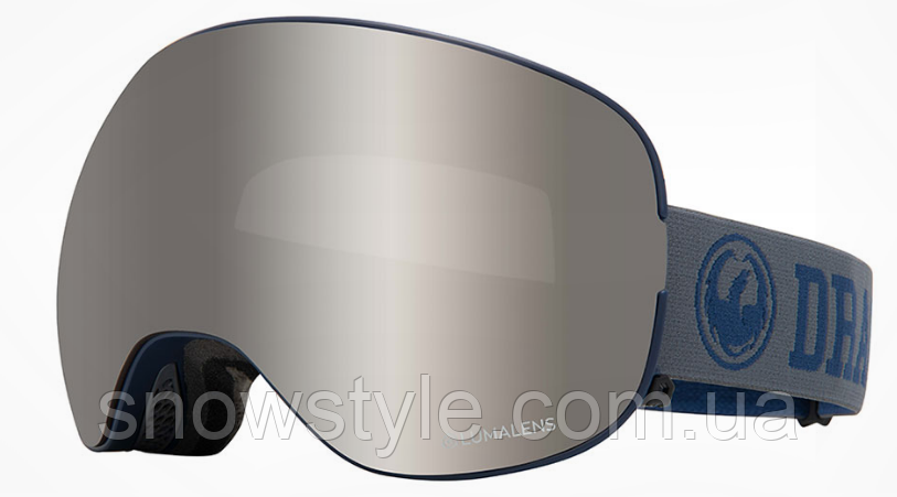 Гірськолижна маска Dragon Alliance X2 Collegiate 2 лінзи Lumalens Silver Ionized S3/Lumalens Flash Blue, фото 1