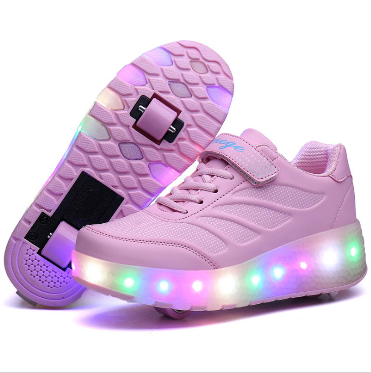 Кроссовки на колесиках, роликовые кроссовки LED, кроссовки с роликом, кросівки роликові на колесах розовые