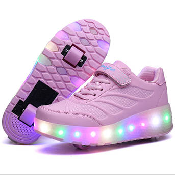 Кросівки на коліщатках, роликові кросівки LED, кроссовки с роликом, кросівки роликові на колесах розовые