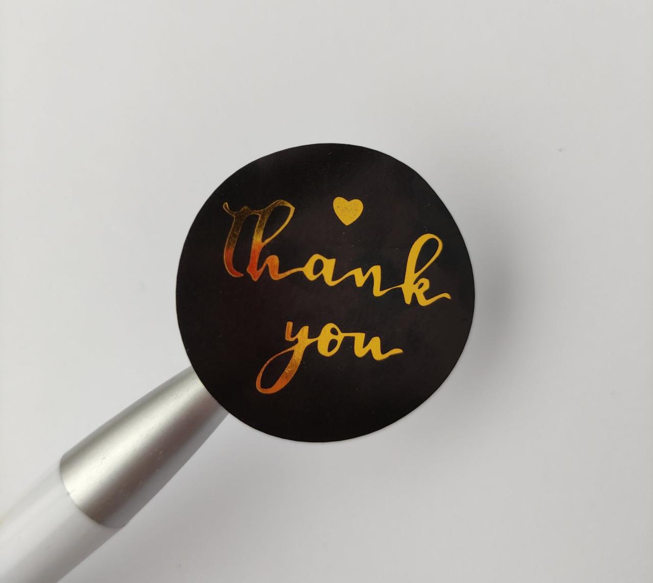 Наклейки Thank you для подарунків, хенд-мейд чорні (0035)