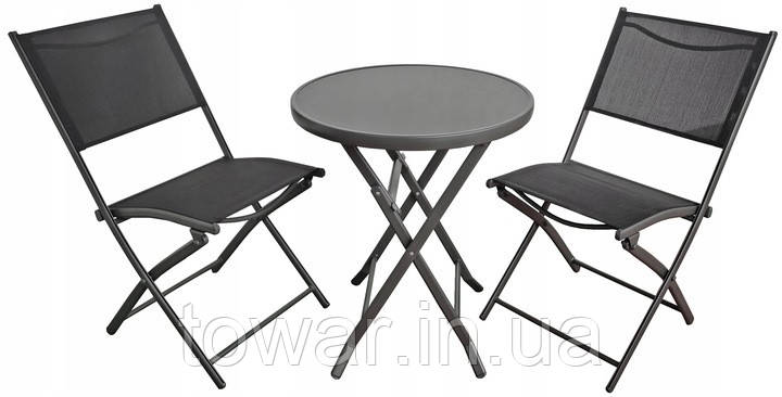 Комплект STOLIK + 2 стільці Складений металевий чорний, фото 1
