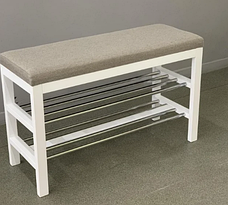 Дерев'яна банкетка з металевими полицями для взуття Глорія Fusion Furniture, колір білий, фото 2