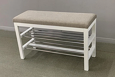 Дерев'яна банкетка з металевими полицями для взуття Глорія Fusion Furniture, колір білий, фото 3