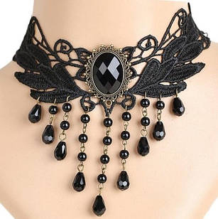 Чокер мереживний із кавошоном і намистинами, готична кольє