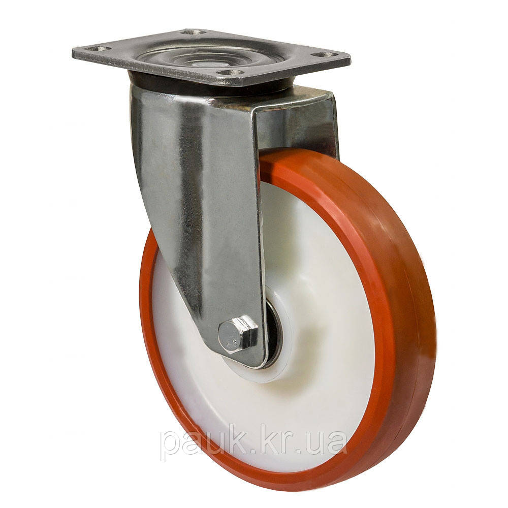 Колесо 5302-М-101-B, Ø 100 мм, 53 Medium, поворотне колесо посилене з кронштейном, поліуретанове колесо вантажне, колесо на візок, фото 1