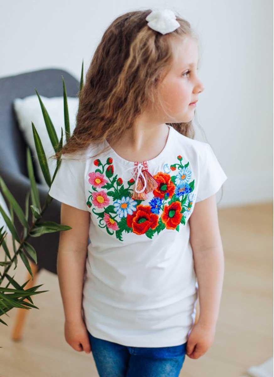 Футболка вишиванка для дівчинки Серденько р.128.