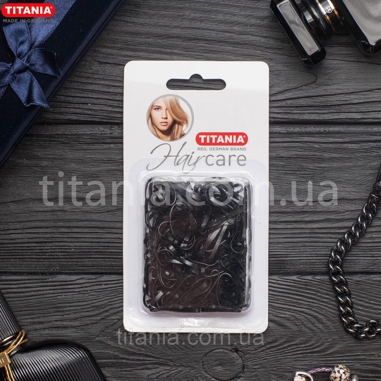 OUTLET Гумки для волосся силіконові чорні 150 шт. TITANIA art.8066/B
