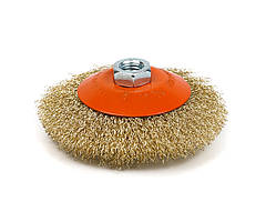 Щітка конусна 115 мм, для УШМ, М14, гофр. пров., латунована Polax (54-168)