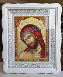 Аналойна ікона Свята Трійця в білому фігурному кіоті, що відкривається, розмір кіота 33*40, сюжет 21*28, фото 5