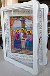 Аналойна ікона Свята Трійця в білому фігурному кіоті, що відкривається, розмір кіота 33*40, сюжет 21*28, фото 3