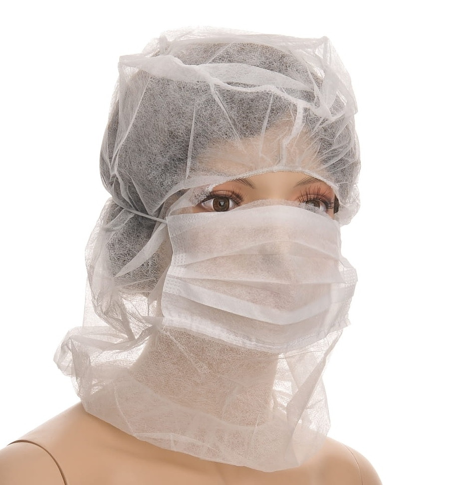 Капюшон з маскою (балаклава) одноразовий захисний універсальний, 50 шт./пач., Польща, фото 1