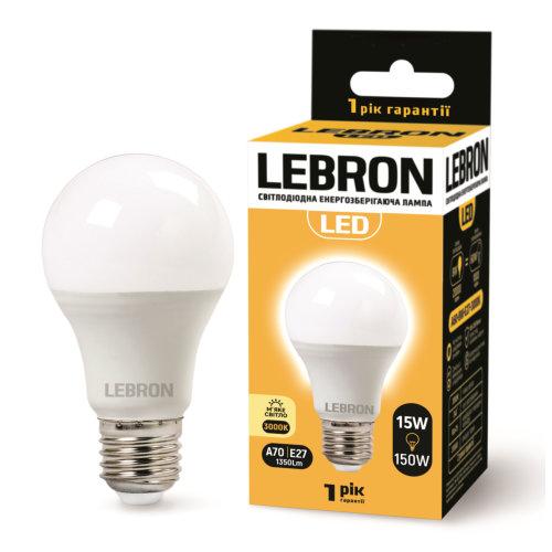 LED лампа Lebron L-A65, 15W, Е27, 3000K, 1350Lm, кут 240 °
