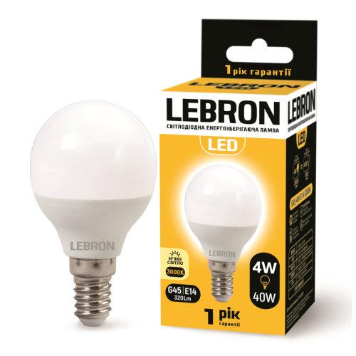 LED лампа Lebron L-G45, 4W, Е14, 3000K, 320Lm, кут 240 °