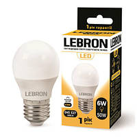 LED лампа Lebron L-G45, 6W, Е27, 4100K, 480Lm, угол 220 °