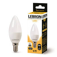 LED лампа Lebron L-С37, 4W, Е14, 4100K, 320Lm, угол 220 °