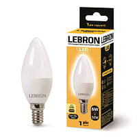 LED лампа Lebron L-С37, 6W, Е14, 3000K, 480Lm, угол 220 °