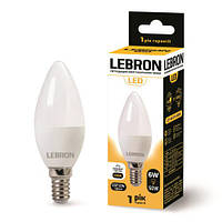 LED лампа Lebron L-С37, 6W, Е14, 4100K, 480Lm, угол 220 °