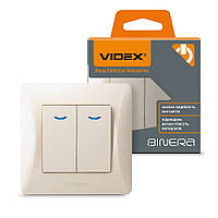 Выключатель двухклавишный с подсветкой Videx Binera кремовый