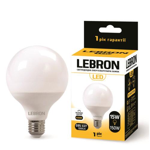 LED лампа Lebron L-G95, 15W, Е27, 4100K, 1350Lm, кут 240 °