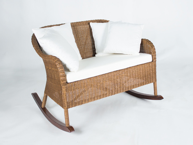 Плетене крісло-гойдалка Cruzo Рокіні Лавсит з подушками подвійне місце натуральний ротанг