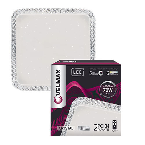 LED світильник VELMAX V-CL-CRYSTAL-s, 70W, smart, 3000K-6500K, 4900Lm, пульт Дистанційного Управління