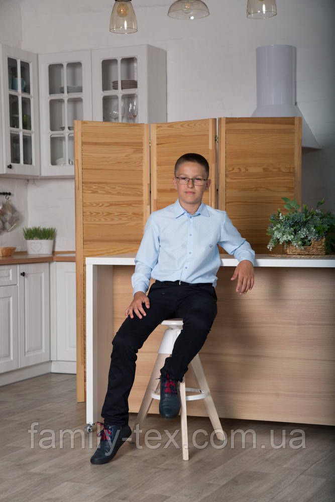 Сорочка для хлопчика SmileTime з довгим рукавом на кнопках Points, блакитна, фото 1