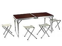 Посилений розкладний стіл валізу для пікніка + 4 стільці алюмінієвий 120х60х55/60/70 см, 3 режими висоти