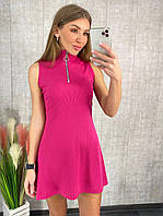 Платье мини женское стильное из трикотажа рубчик на молнии разные цвета Smpr5579