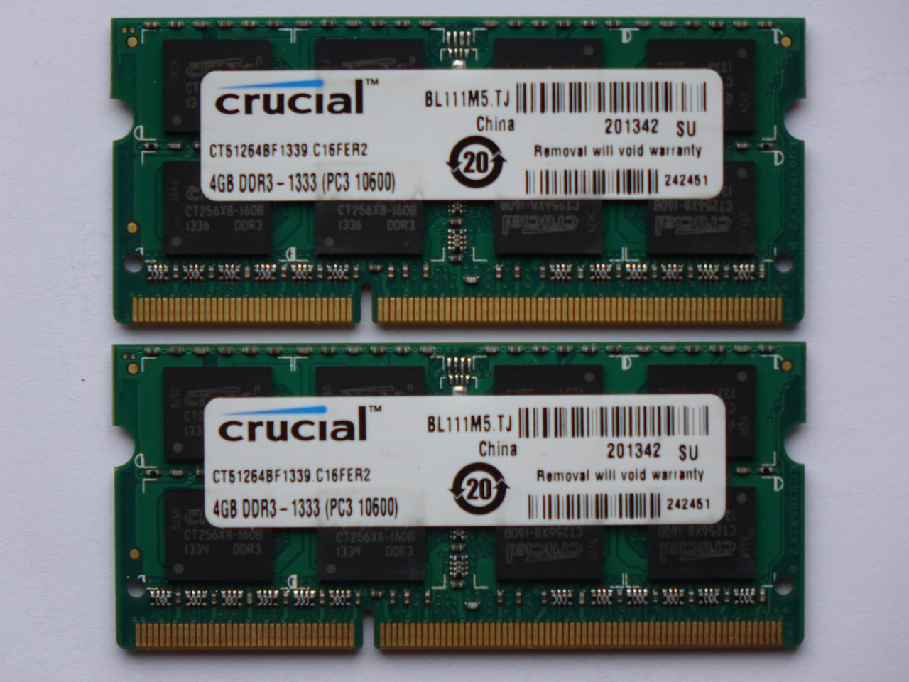 Ігрова Оперативна пам'ять CRUCIAL DDR3 SODIMM 8GB (4+4) для ноутбука (1333MHz, 10600, 1.5v, CT51264BF1339) БУ