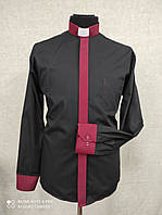 Сорочка для священників комбіновані чорний з бордо