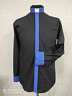 Сорочка для священників комбіновані чорний з синім