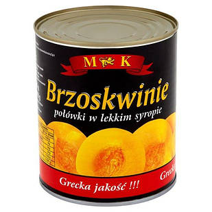 Персики консервовані в сиропі половинками в ж/б M&K (Польща), 820 г