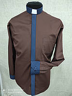 Сорочка для священників комбіновані коричневий з темно-синім