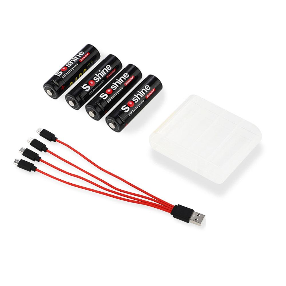 Акумулятори Soshine Li-ion AA/R6 1.5 V 2400 mAh зі вбудованим micro USB-портом для заряджання + USB кабель